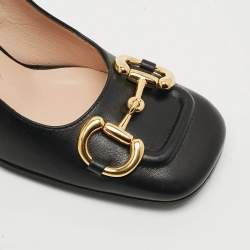 Pre Owned Gucci Horsebit Size 36 Black Leather Block Heel Pumps