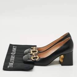 Pre Owned Gucci Horsebit Size 36 Black Leather Block Heel Pumps