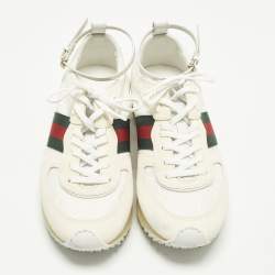 Pre Owned Gucci Nora Remotion Size 36 Cream/White GG Canvas and Suede Sneakers