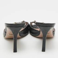 Pre Owned Gucci Horsebit Size 38.5 Black Leather Slide Sandals