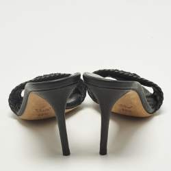 Pre Owned Gucci Fringe Size 38.5 Black Leather Slide Sandals