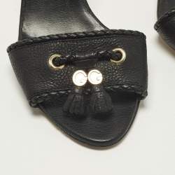 Pre Owned Gucci Fringe Size 38.5 Black Leather Slide Sandals