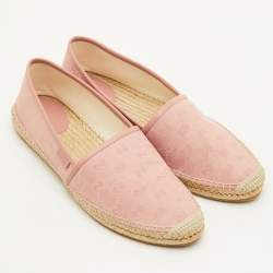 Pre Owned Gucci Size 41.5 Light Pink GG Canvas and Leather Slip On Espadrille Loafers