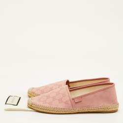 Pre Owned Gucci Size 41.5 Light Pink GG Canvas and Leather Slip On Espadrille Loafers