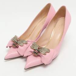Pre Owned Gucci Queen Margaret Size 40.5 Pink Leather Pumps