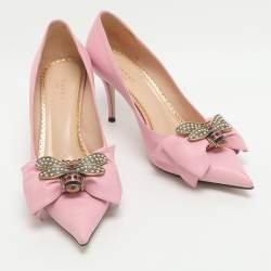 Pre Owned Gucci Queen Margaret Size 40.5 Pink Leather Pumps