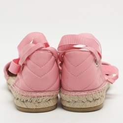 Pre Owned Gucci GG Embellished Size 40.5 Pink Leather Ankle Wrap Espadrille Flats