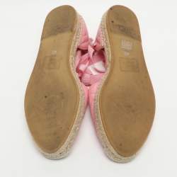 Pre Owned Gucci GG Embellished Size 40.5 Pink Leather Ankle Wrap Espadrille Flats