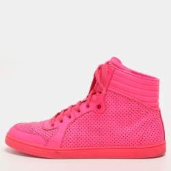 مملوكة مسبقًا Gucci Interlocking G Size 40 Neon Pink Leather High Top Sneakers 