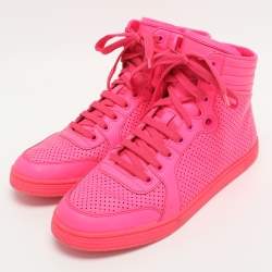 مملوكة مسبقًا Gucci Interlocking G Size 40 Neon Pink Leather High Top Sneakers 