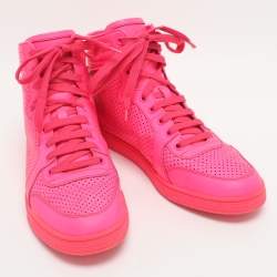 مملوكة مسبقًا Gucci Interlocking G Size 40 Neon Pink Leather High Top Sneakers 