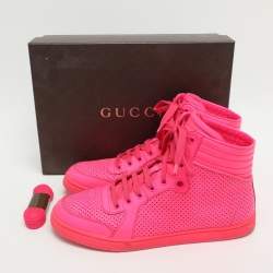 مملوكة مسبقًا Gucci Interlocking G Size 40 Neon Pink Leather High Top Sneakers 