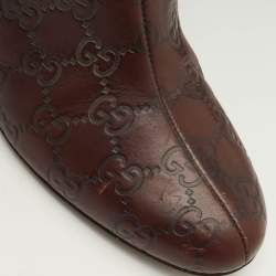 Pre Owned Gucci Size 37 Dark Brown Guccissima Leather Knee Length Boots