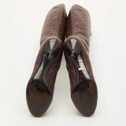 Pre Owned Gucci Size 37 Dark Brown Guccissima Leather Knee Length Boots