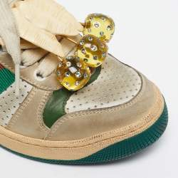 Pre Owned Gucci Screener Size 34 Multicolor Nubuck Leather Low Top Sneakers