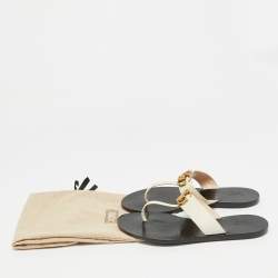 Pre Owned Gucci GG Marmont Size 38.5 Cream Leather Thong Sandals