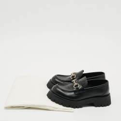 Pre Owned حذاء لوفرز غوتشي هورسبيت جلد GG أسود بلاتفورم مقاس 36.5