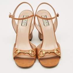 Pre Owned صندل غوتشي هورسبيت مقدمة مفتوحة كعب سميك سير كاحل جلد أحمر مقاس 37