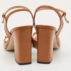 Pre Owned صندل غوتشي هورسبيت مقدمة مفتوحة كعب سميك سير كاحل جلد أحمر مقاس 37