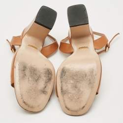 Pre Owned صندل غوتشي هورسبيت مقدمة مفتوحة كعب سميك سير كاحل جلد أحمر مقاس 37