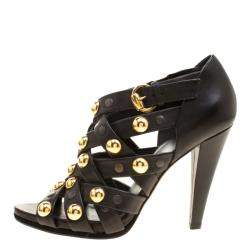 Pre Owned Gucci Black Leather Babouska Crisscross Booties Size 41