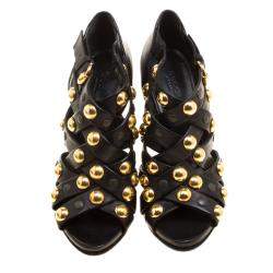 Pre Owned Gucci Black Leather Babouska Crisscross Booties Size 41