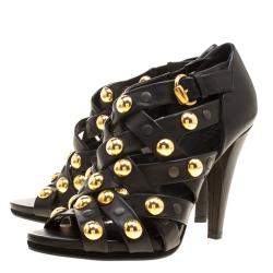 Pre Owned Gucci Black Leather Babouska Crisscross Booties Size 41