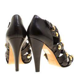 Pre Owned Gucci Black Leather Babouska Crisscross Booties Size 41