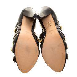 Pre Owned Gucci Black Leather Babouska Crisscross Booties Size 41