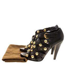 Pre Owned Gucci Black Leather Babouska Crisscross Booties Size 41