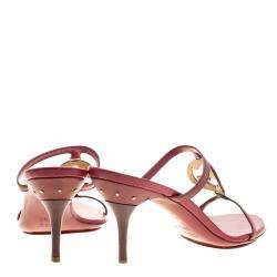 Gucci Burgundy Leather Studded GG Interlocking Slides Sandals Size 38.5
