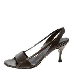 Pre Owned Gucci Brown Leather Open Toe Slingback Sandals Size 35