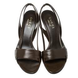 Pre Owned Gucci Brown Leather Open Toe Slingback Sandals Size 35