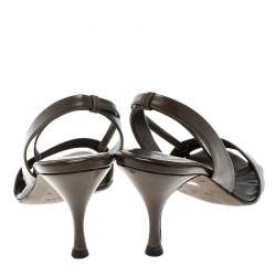 Pre Owned Gucci Brown Leather Open Toe Slingback Sandals Size 35