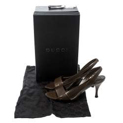 Pre Owned Gucci Brown Leather Open Toe Slingback Sandals Size 35