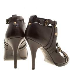 Pre Owned Gucci Cocoa Brown Leather Studded Cage Pumps Size 37