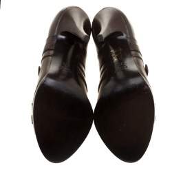 Pre Owned Gucci Cocoa Brown Leather Studded Cage Pumps Size 37