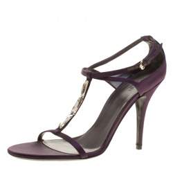 Pre Owned Gucci Purple Satin T-strap Sandals Size 40.5