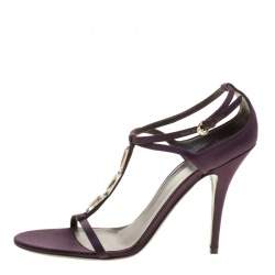Pre Owned Gucci Purple Satin T-strap Sandals Size 40.5