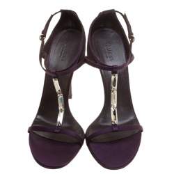 Pre Owned Gucci Purple Satin T-strap Sandals Size 40.5
