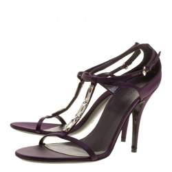 Pre Owned Gucci Purple Satin T-strap Sandals Size 40.5