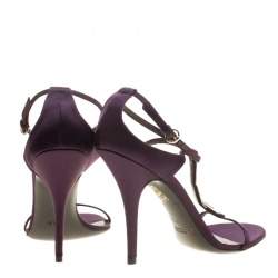 Pre Owned Gucci Purple Satin T-strap Sandals Size 40.5