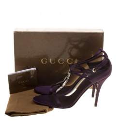 Pre Owned Gucci Purple Satin T-strap Sandals Size 40.5