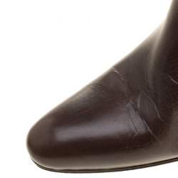 Pre Owned Gucci Brown Leather Croc Trimmed Calf Length Boots Size 39