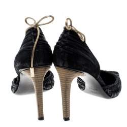 مملوكة مسبقًا Gucci Black Suede Pointed Toe Bow Detail D'orsay Pumps Size 37.5