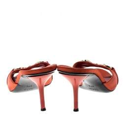 Pre Owned Gucci Orange Satin Crystal Embellished Horsebit Slides Size 37