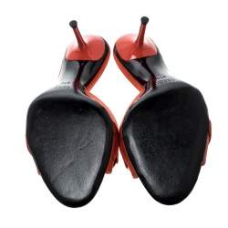 Pre Owned Gucci Orange Satin Crystal Embellished Horsebit Slides Size 37