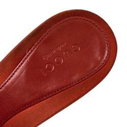 Pre Owned Gucci Orange Satin Crystal Embellished Horsebit Slides Size 37