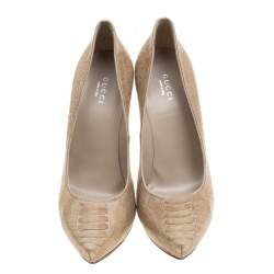 مملوكة مسبقًا Gucci Beige Ostrich Leg Pointed Toe Pumps Size 38.5