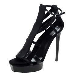 Pre Owned Gucci Black Leather and Suede Daryl Platform Sandals Size 39
